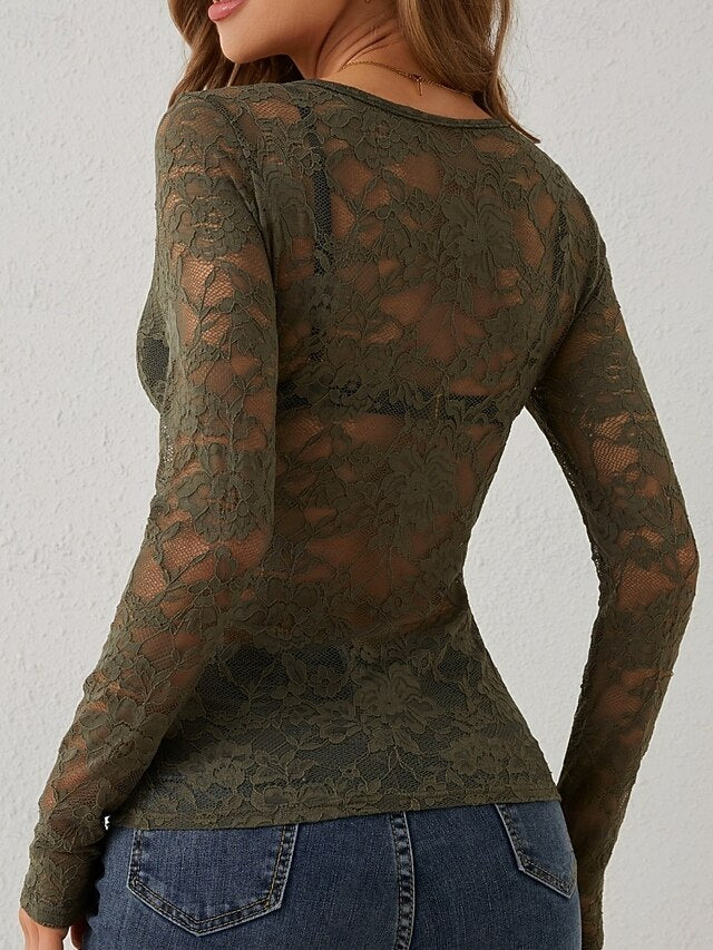 Women's Blouse Lace Tops Lace Floral Plain Stylish Sexy