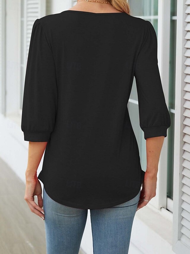 Women's Shirt Blouse Ruched Solid Color Basic Casual 3/4