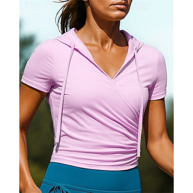 Women's Hiking Shirt Hiking top Ruched top Short Sleeve V