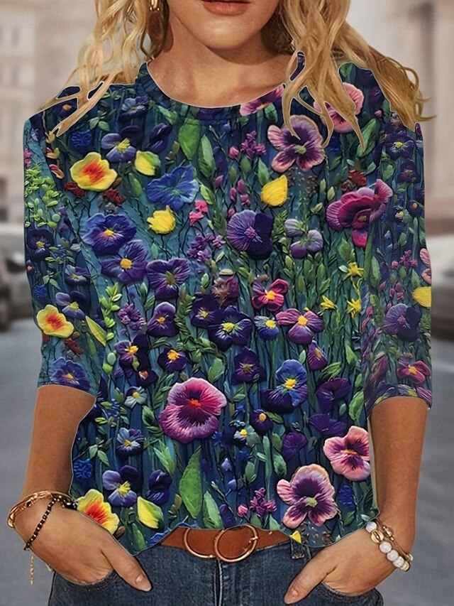 Women's T Shirt Print Floral Graphic Plants Bohemia Vintage