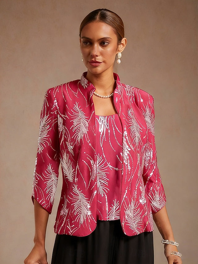 Women's Twinset Blouse Dressy Tops Evening Tops Feather