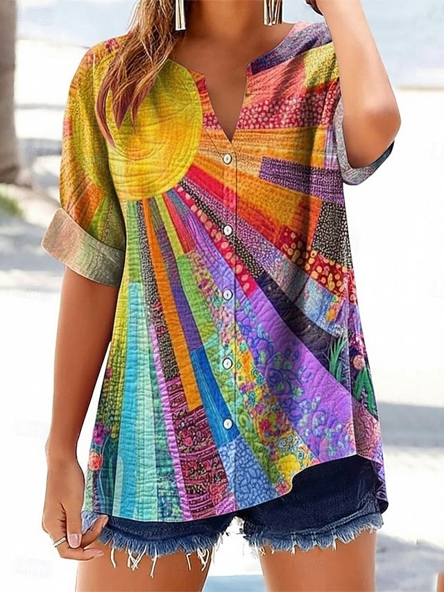Women's Shirt Buttons Print Graphic Sun Vacation Daily