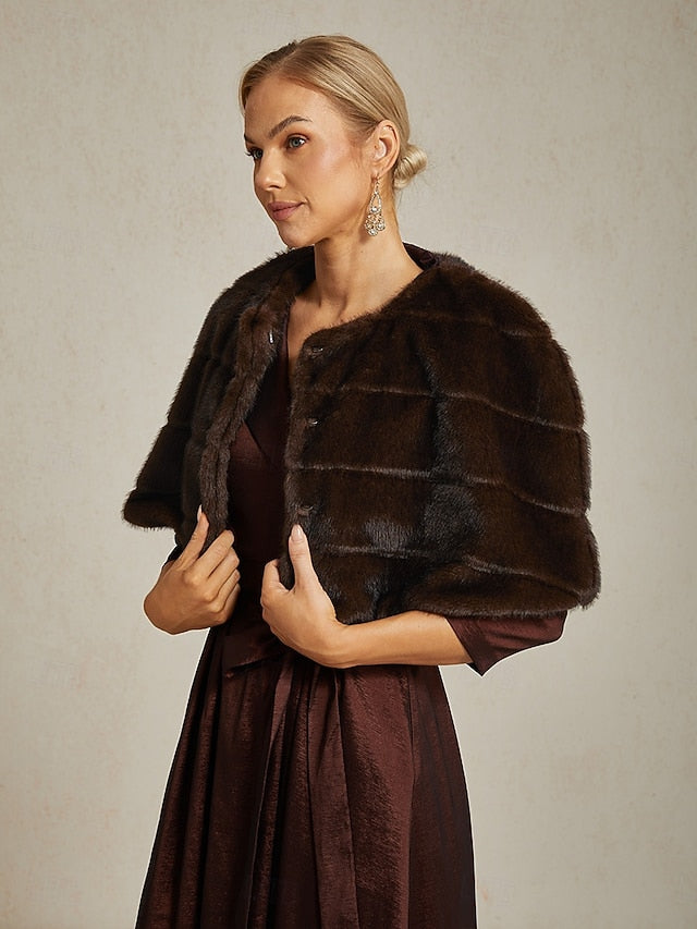 Faux Women's Shrug Formal Party Brown Wrap Cocktail Fur