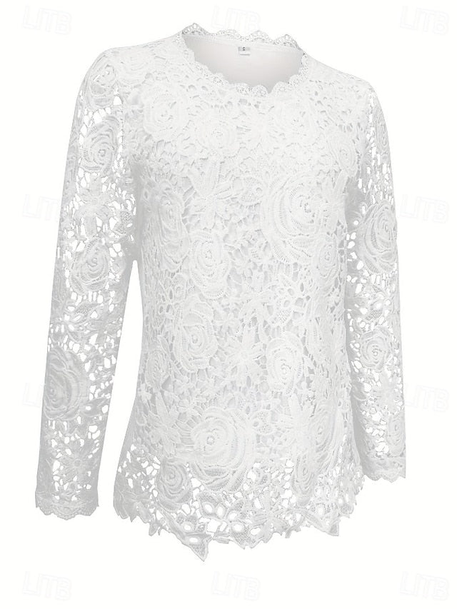 Women's Blouse Lace Solid Color Elegant Stylish Casual Long