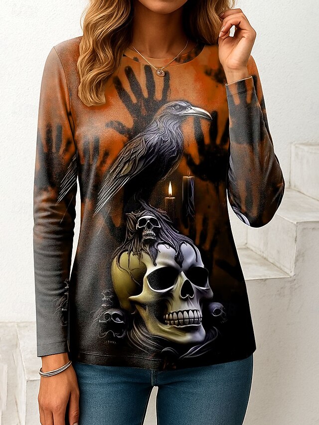 Women's T Shirt Skulls Graphic Vintage Fashion Stylish Long