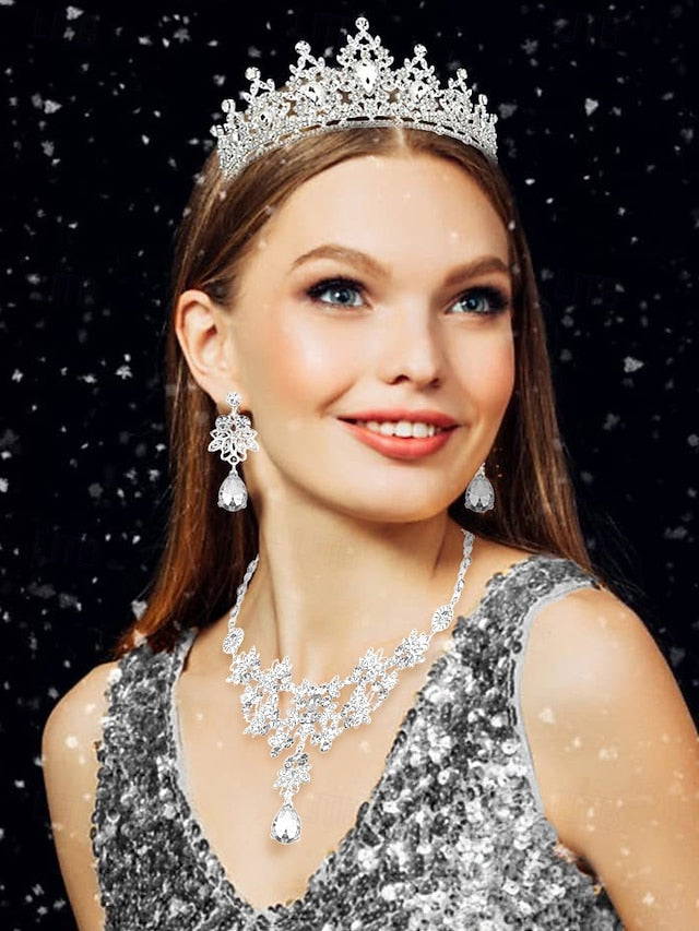 Rhinestone Women's Jewelry and Tiara Silver – Set Elegant
