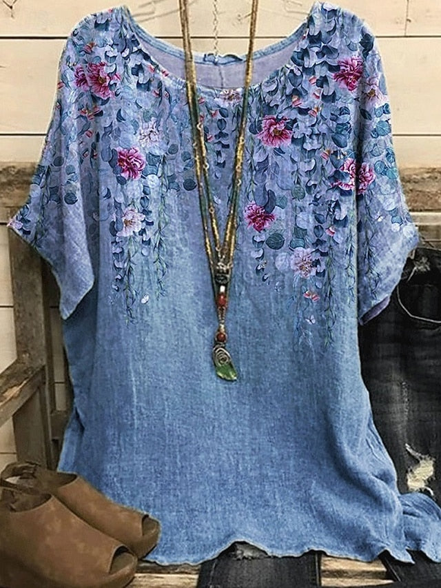 Women's Shirt T Shirt Tee Top Print Flowers Elegant Fashion