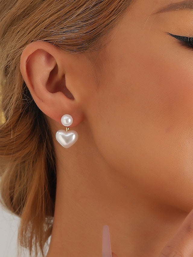 Pearl Earrings – Minimalist Elegant Drop Romantic Heart-Shaped