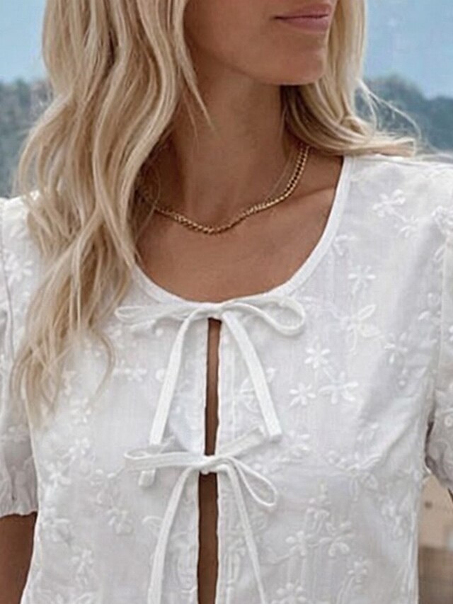 Women's Blouse Lace Solid Color Stylish Casual Short Sleeve