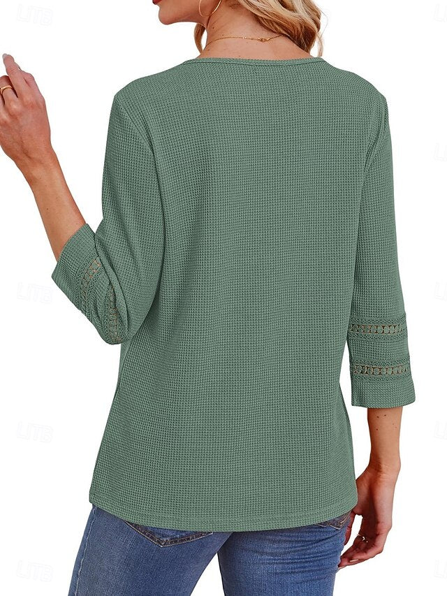 Women's Blouse Lace Patchwork Solid Color Stylish Casual