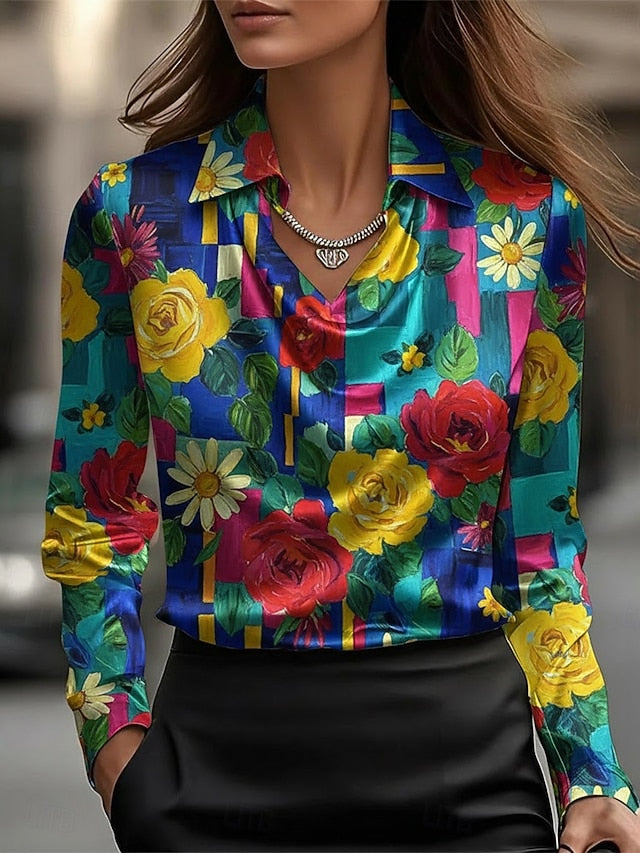 Women's Shirt Print Draped Floral Rose Elegant Stylish