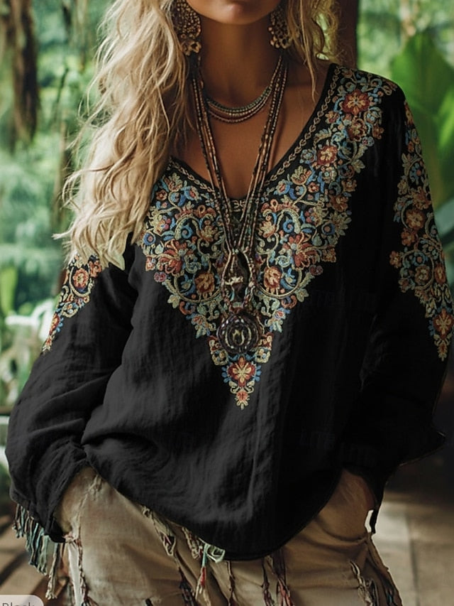 Women's Boho T-shirt T Shirt Tee Top Print Floral Plants