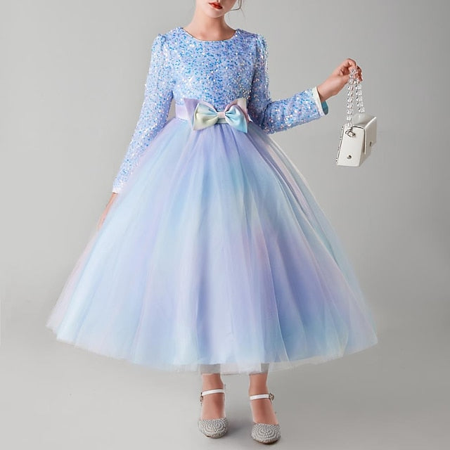 Flower Color Solid Girl Kids Girls' Party Dress