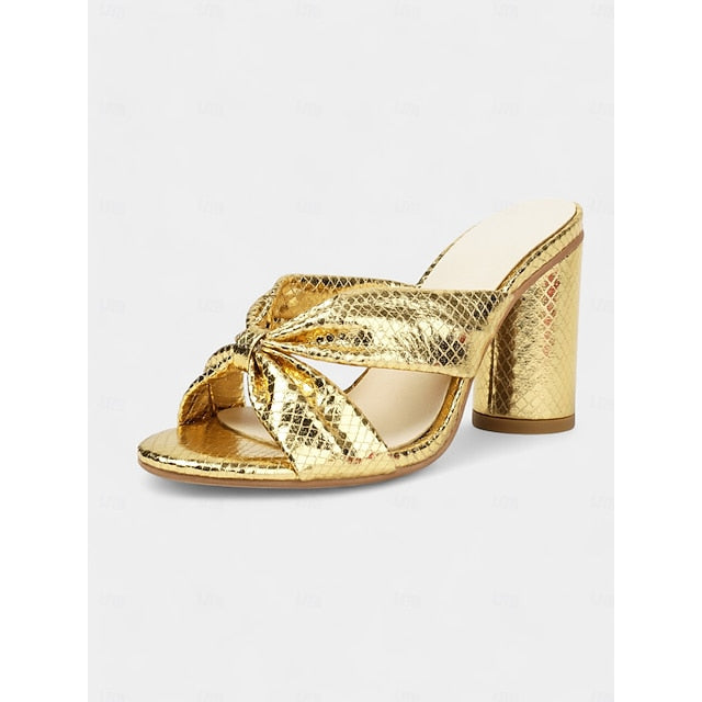 Design with Bow – Women's Pink Bridal Mules Metallic