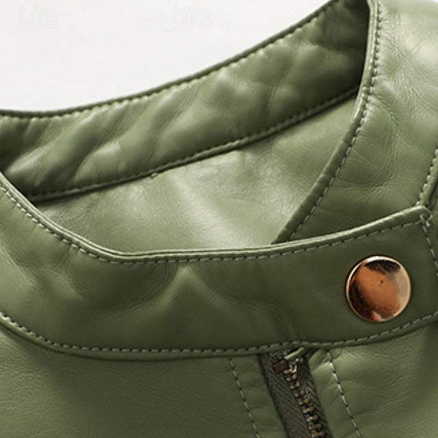 Zipper Pocket Women's Leather Faux Comfortable Jacket