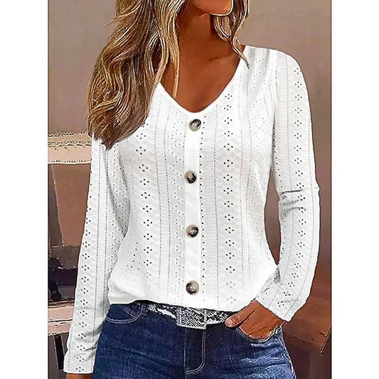 Women's White Elegant Lace Tops Eyelet Blouse Dressy Tops
