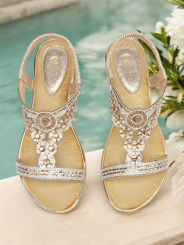 Rhinestone T-Strap Elegant – Women's Sandals Embellished