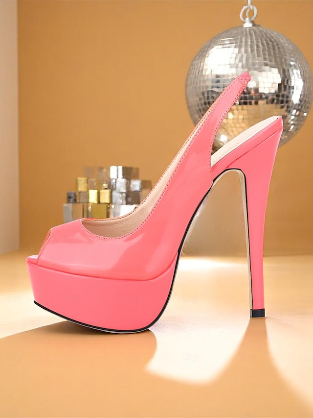 Heels Leather PU Stiletto Patent Women's Platform Orange