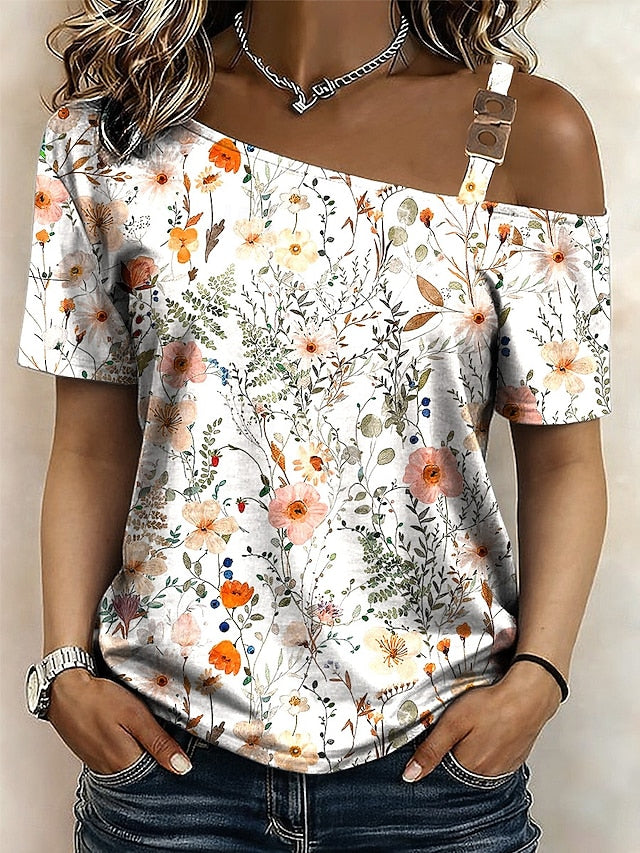 Women's T Shirt Tee Top Print Floral Graphic Vintage