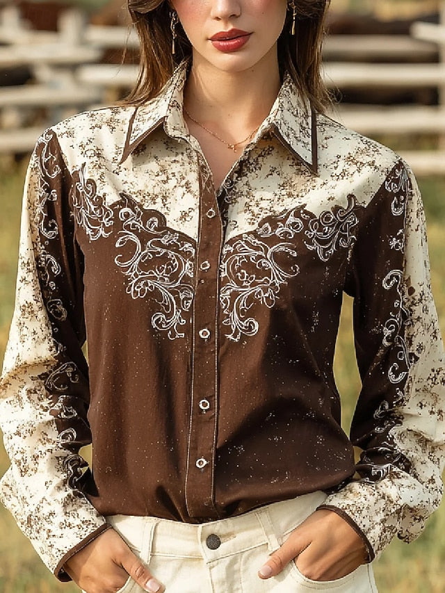 Women's Shirt Blouse Patchwork Buttons Print Graphic