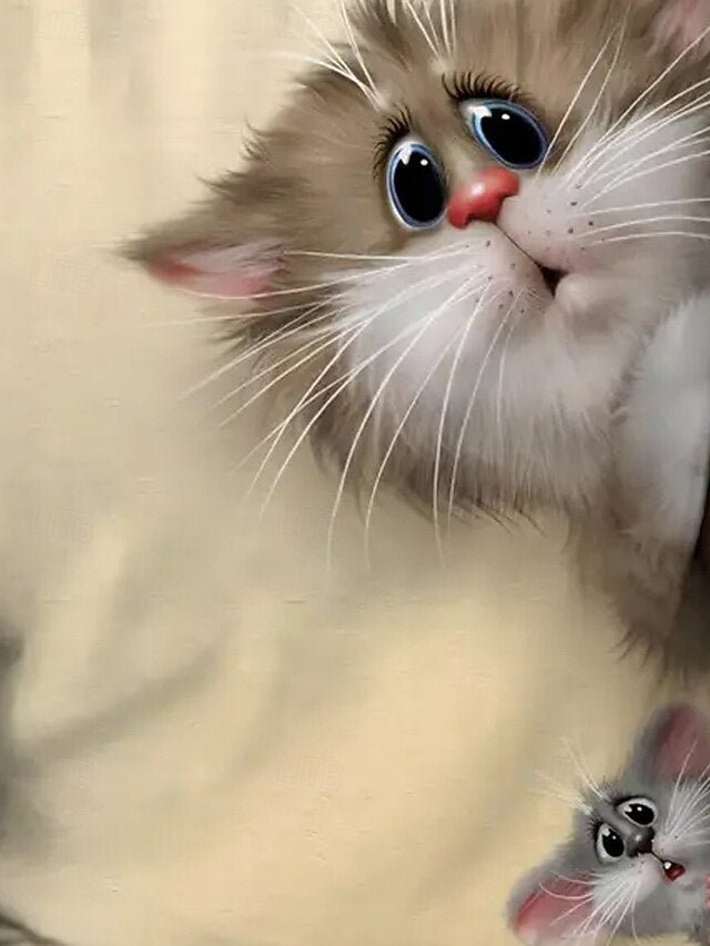 Women's T Shirt Summer Tops Print Graphic Cat Classic