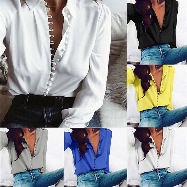 Women's Shirt Buttons Plain Daily Stylish Basic Long Sleeve