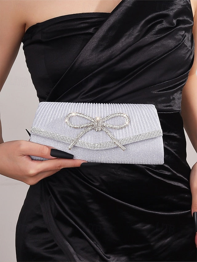 Glitter Purse Rhinestone Blue Clutch Bow with Accent