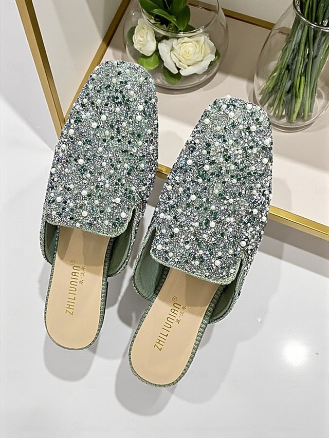 Rhinestone - Women's Pink Pearl Embellished and Mules