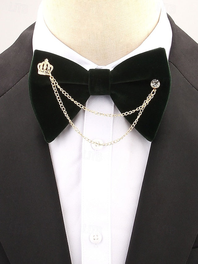 Men's Velvet with Tie – and Chain Detail Crown Bow