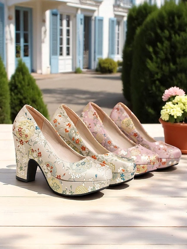 – Printed Block Heel - Pumps Floral Women's Platform