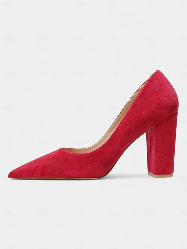 Heel Heels Block | High Pointed Suede Toe Classic Women's