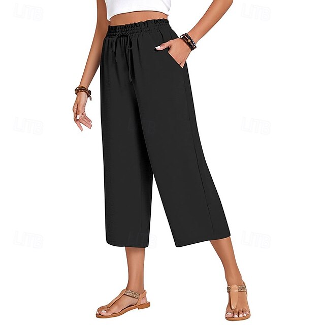Women's Cotton Linen Pants Wide Leg Chinos Vacation