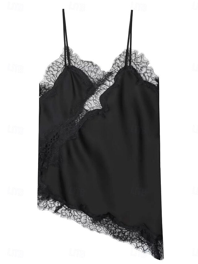 Women's Blouse Camisole Tank Top Sleeveless Shirt Lace Trim