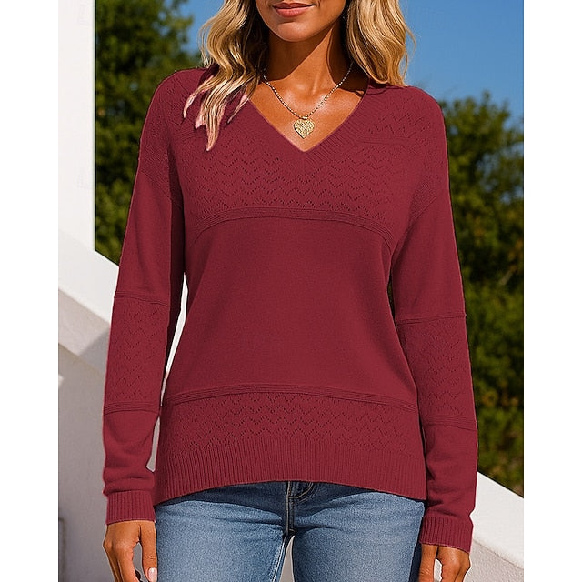 Women's Knit Shirt Pullover Sweater Hollow Long Sleeve Top