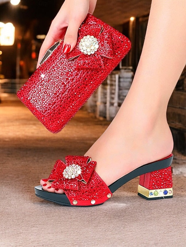 Heel High Sparkling Rhinestone Bow with Matching Sandals Clutch