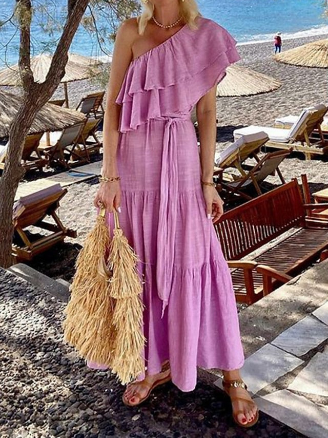Women's Casual Dress Mini Dress Ruffle Casual One Shoulder