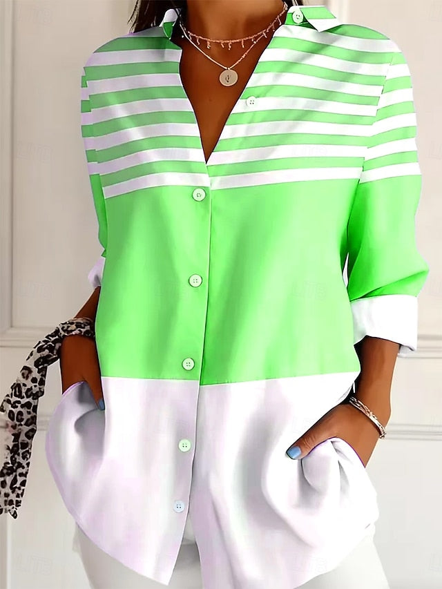 Women's Shirt Blouse Patchwork Buttons Print Graphic