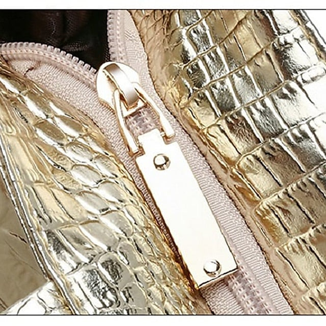 Tasche Faux Große Tote Geprägte Damen Kroko Silber | Kapazität
