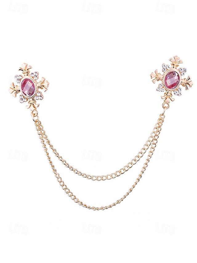 Double Collar Chain Elegant Gem Vintage Brooch Blue –