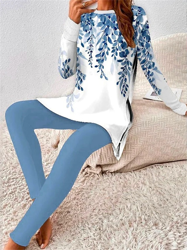 Women's T Shirt Pants Sets Pants Trousers Long Sleeve Round