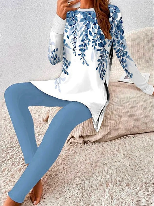 Women's T Shirt Pants Sets Pants Trousers Long Sleeve Round