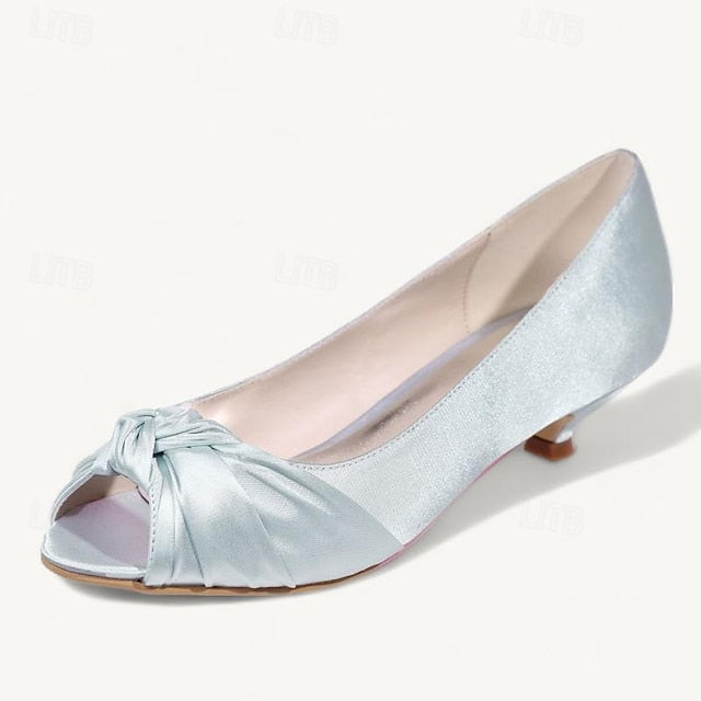 - Kitten Peep-Toe Women's Elegant Pink Blush Heels Satin