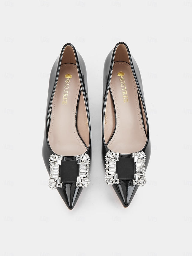 Embellished Leather with Black Patent Crystal Women's Pumps