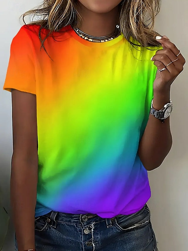 Women's T Shirt Summer Tops Print Graphic Color Gradient