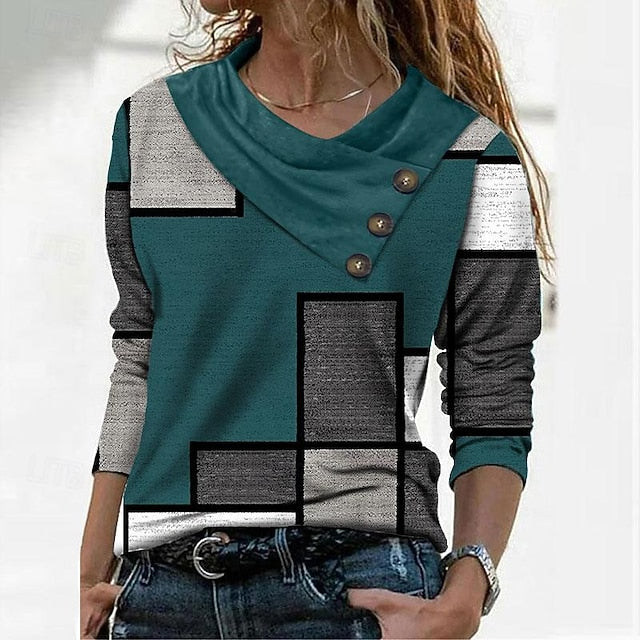 Women's T Shirt Buttons Print Geometric Abstract Daily