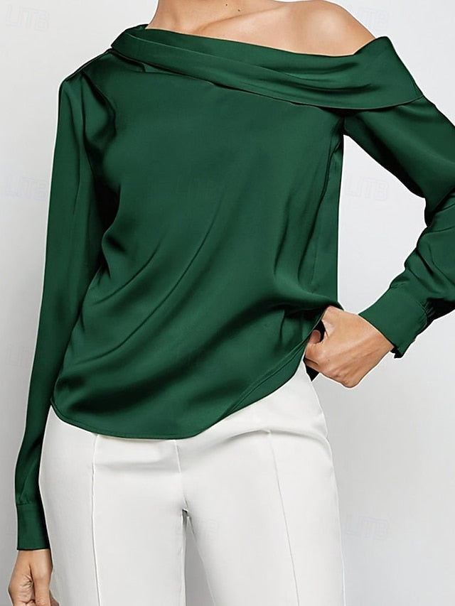 Women's Blouse Dressy Tops Ruched Patchwork Draped Plain