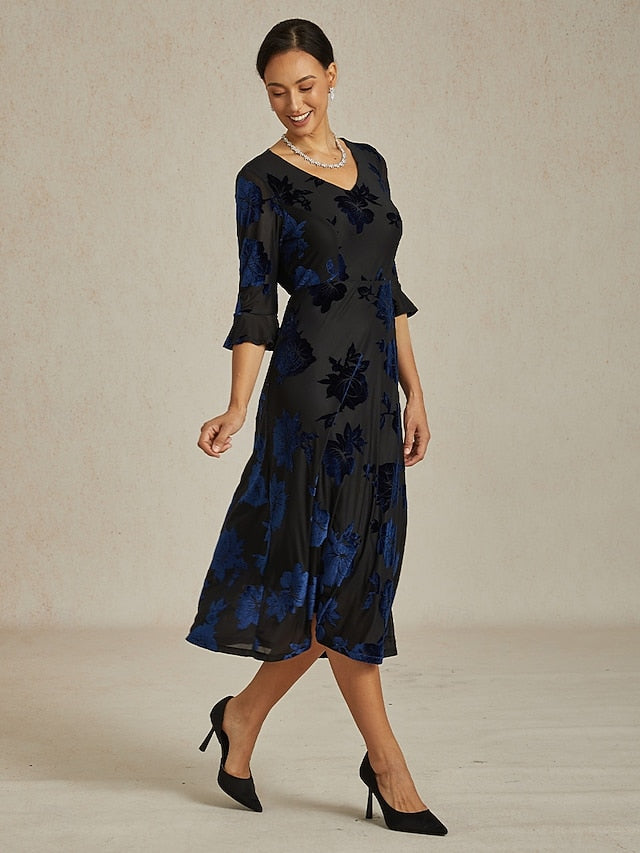 Women's Midi Dress Velvet Dress Elegant Wedding Guest