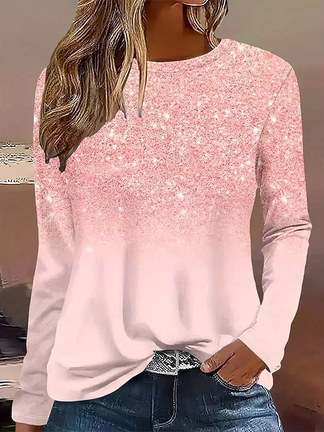 Women's T Shirt Print Ombre Floral Graphic Vintage Stylish