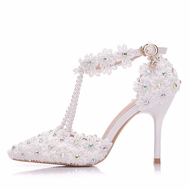 Shoes Heel Lace High Women's Bridal Pointed Wedding
