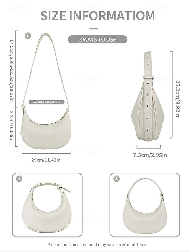 Elegant Women's Shoulder Crescent Bag Stylish - White